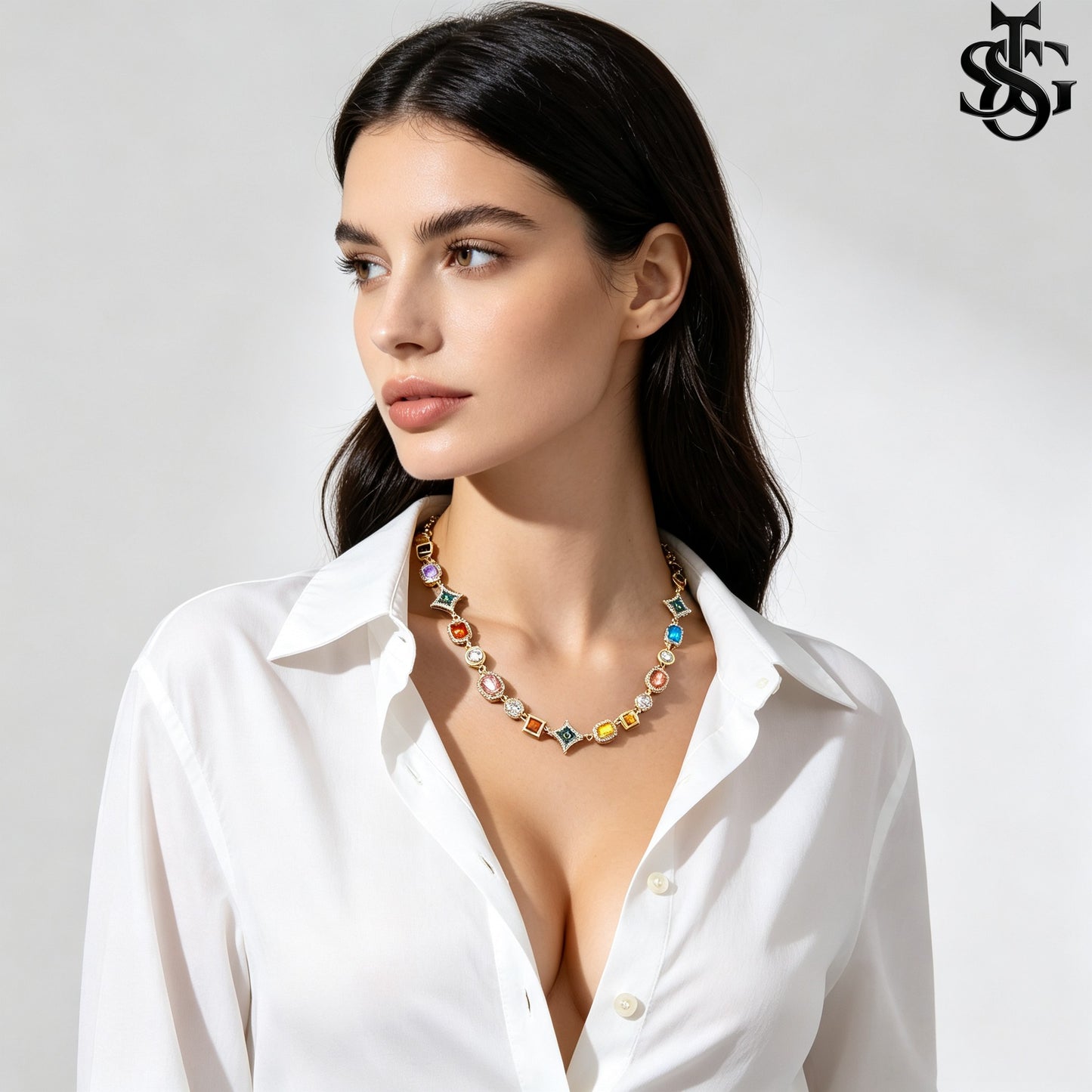Hip Hop Colorful Zirconia Crystal Necklace – Women's Fashion Rainbow Gemstone Chain | Bridal Party Statement Jewelry & Gift