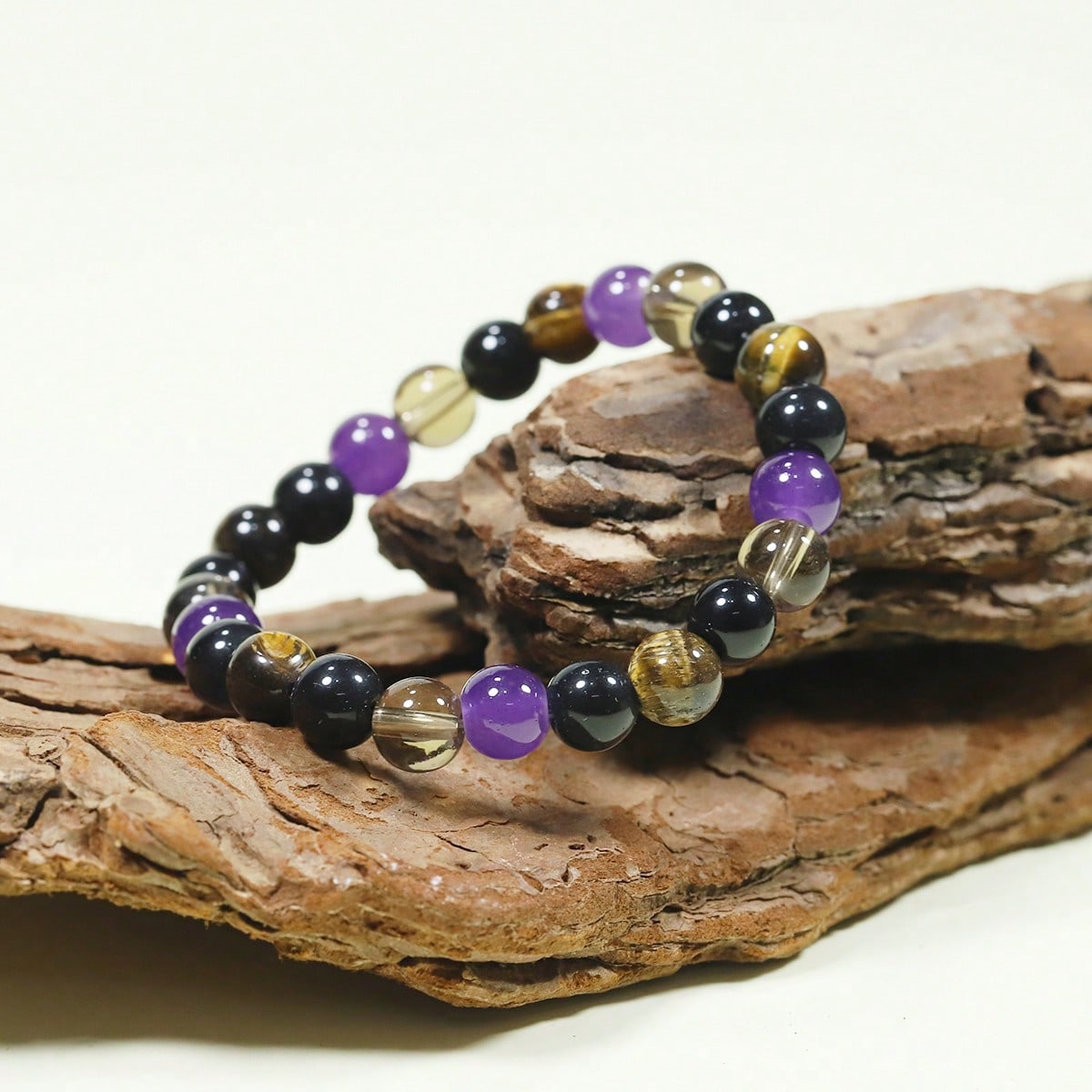 Tigereye & Amethyst Bead Stretch Bracelet