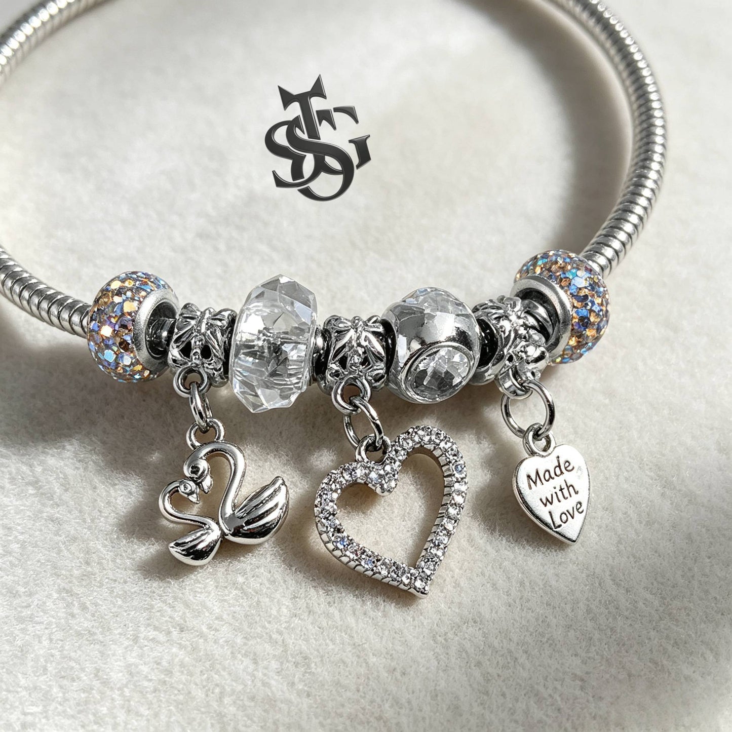 Silver Swan Heart Charm Necklace & Bracelet for Women | Y2K Cute Jewelry Set, Gift for Girlfriend, Party & Everyday