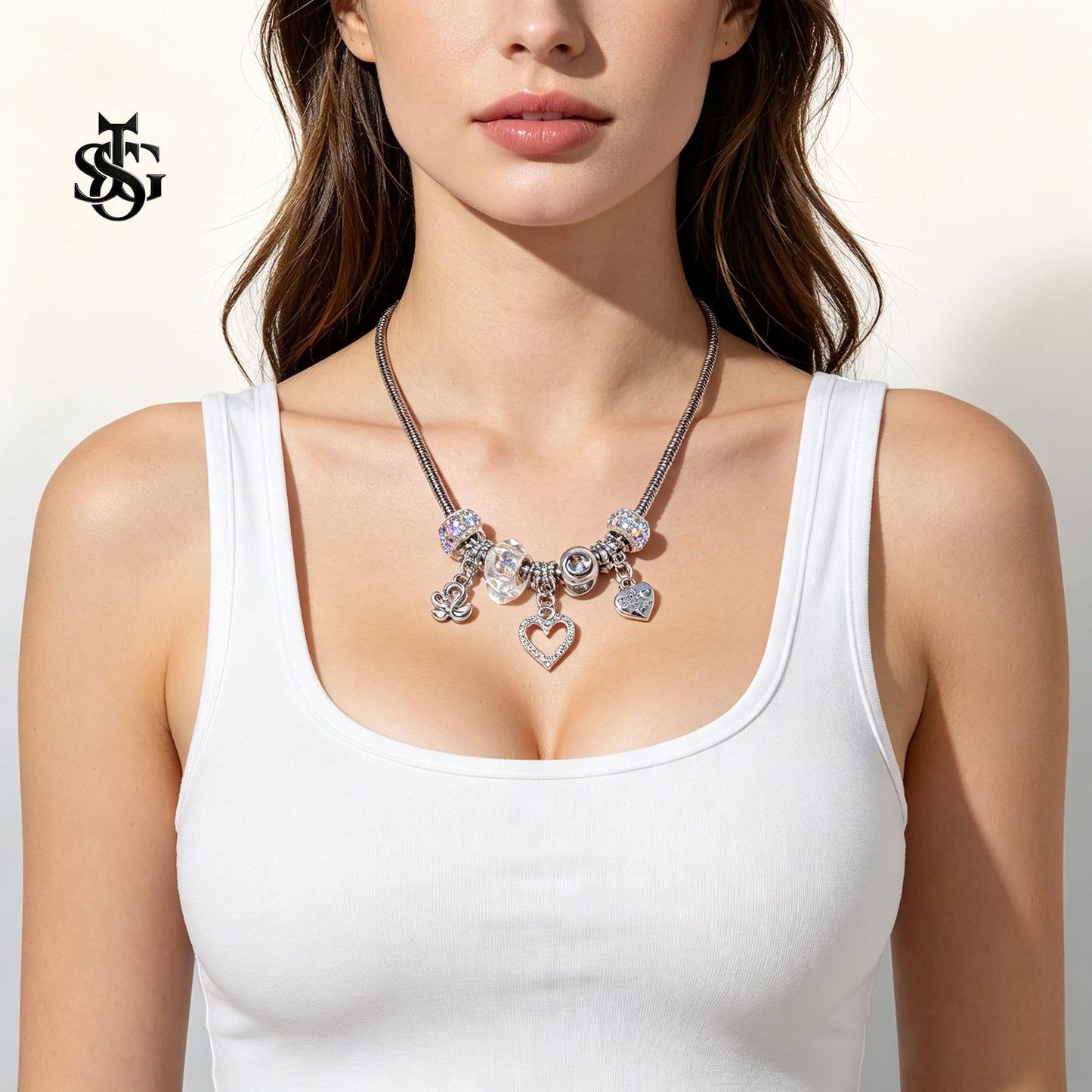 Silver Swan Heart Charm Necklace & Bracelet for Women | Y2K Cute Jewelry Set, Gift for Girlfriend, Party & Everyday