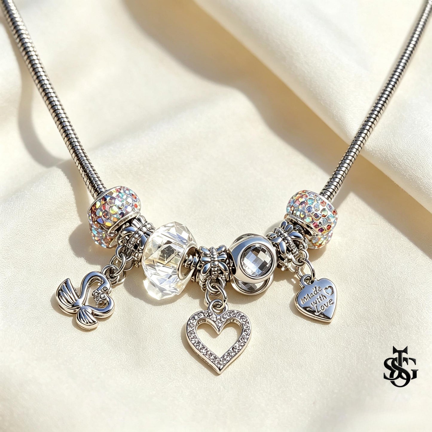 Silver Swan Heart Charm Necklace & Bracelet for Women | Y2K Cute Jewelry Set, Gift for Girlfriend, Party & Everyday