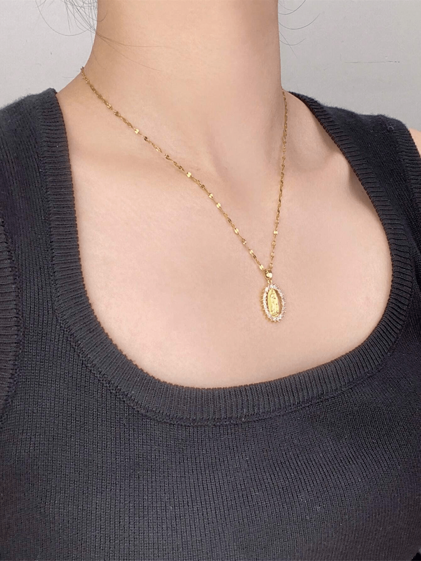 Virgin Mary Pendant Necklace – Gold Hip Hop Zirconia Charm