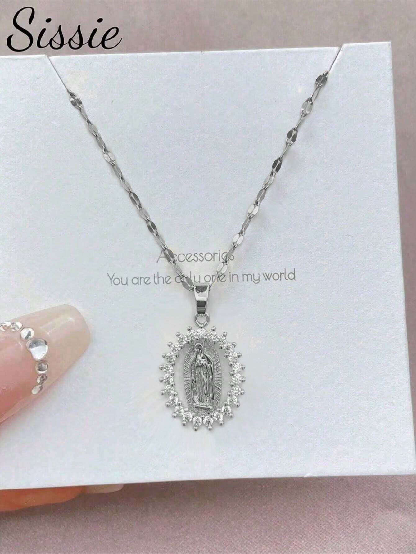 Virgin Mary Pendant Necklace – Gold Hip Hop Zirconia Charm